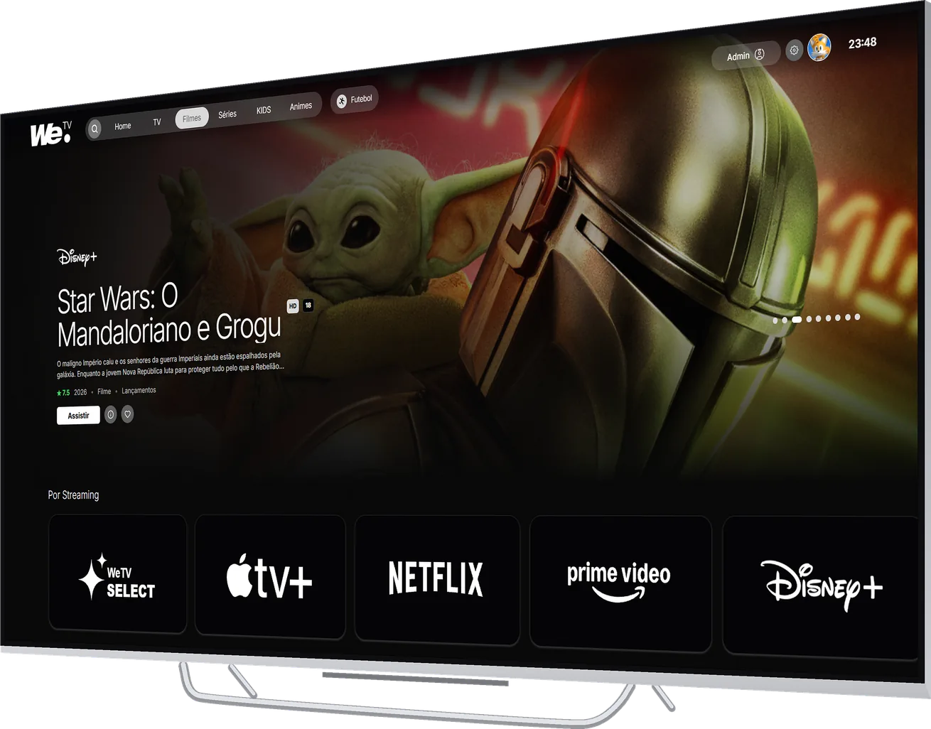 App WeTV na TV, com a tela inicial de filmes e streamings