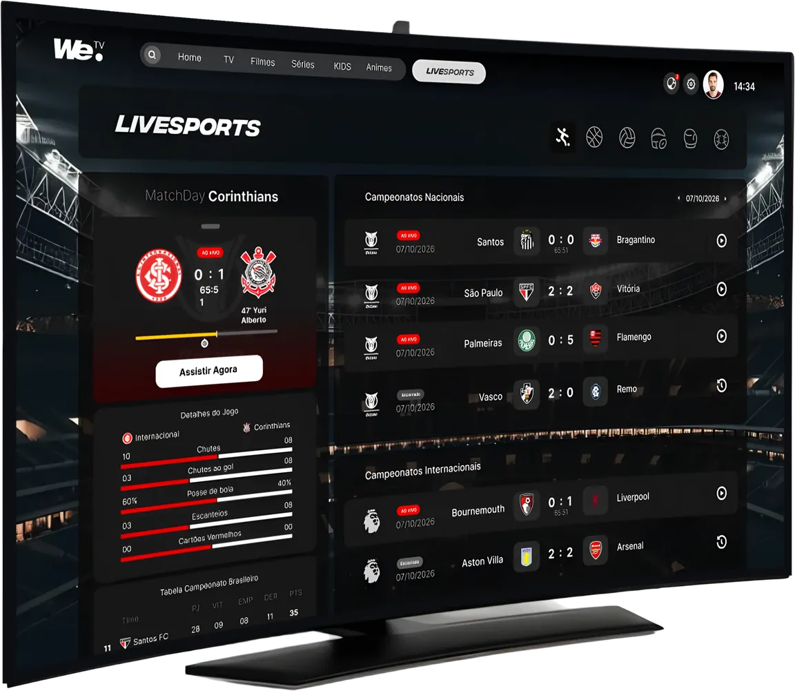 Tela LiveSports do app WeTV com o MatchDay do Corinthians